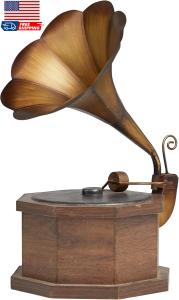 Antique Metal Gramophone with Wooden Base 9"x12"x17
