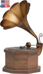 Antique Metal Gramophone with Wooden Base 9"x12"x17