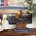 Antique Metal Gramophone with Wooden Base 9"x12"x17