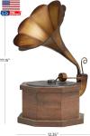 Antique Metal Gramophone with Wooden Base 9"x12"x17