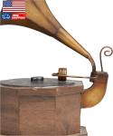 Antique Metal Gramophone with Wooden Base 9"x12"x17