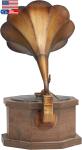 Antique Metal Gramophone with Wooden Base 9"x12"x17
