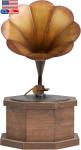 Antique Metal Gramophone with Wooden Base 9"x12"x17
