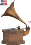 Antique Metal Gramophone with Wooden Base 9"x12"x17