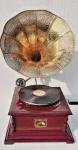 HMV Antique Wind-Up Phonograph with Brass Horn
