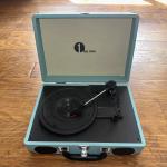 Blue Vintage Suitcase Turntable Portable Record Player