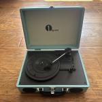 Blue Vintage Suitcase Turntable Portable Record Player