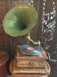 Brass and Wood Antique Wind-Up Gramophone