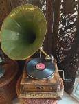 Brass and Wood Antique Wind-Up Gramophone