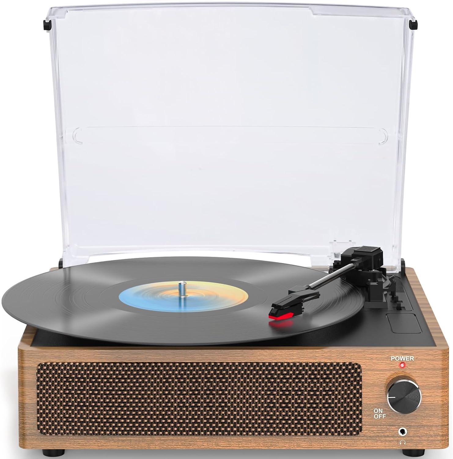 Vintage Wireless Turntable with Built-In Speakers