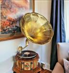 HMV Antique Wind-Up Gramophone with Brass Horn
