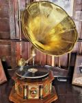 HMV Antique Wind-Up Gramophone with Brass Horn