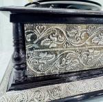 Antique Floral Carved Gramophone with Gold Horn