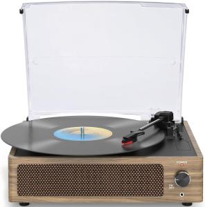 Vintage Wireless Turntable with Speakers for Vinyl