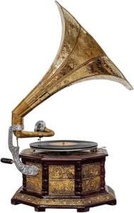 HMV Antique Wind-Up Gramophone with Brass Horn