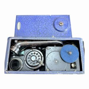 Vintage Thorens Blue Portable Gramophone with Needles