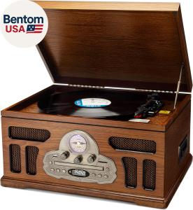 Vintage-Style Turntable with Bluetooth and CD Player