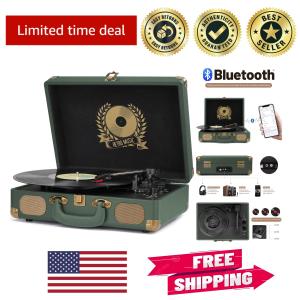 Vintage Military Green Bluetooth Turntable Suitcase