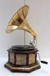 Vintage-Style Brass and Wood Wind-Up Gramophone