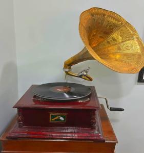 Vintage Inspired Wind-Up Gramophone: Brass & Wood