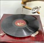 Vintage Brass and Wood Wind-Up Gramophone