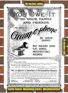 Vintage 1899 Gramophone Metal Sign - 10x14 inches