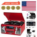 Compact Red Vintage Record Player with Bluetooth