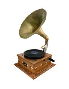 Vintage Copper and Wood Gramophone for Home Decor