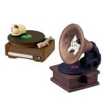 Vintage Cat Gramophone Player Figurine Set