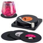 Funny Retro Vinyl Record Coasters with Player, 6 Pcs