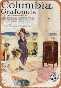 Vintage Columbia Gramophone Metal Sign - 1920s