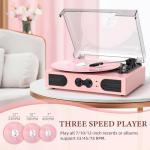 Vintage Pink Vinyl Record Player with Stereo Speakers