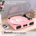 Vintage Pink Vinyl Record Player with Stereo Speakers
