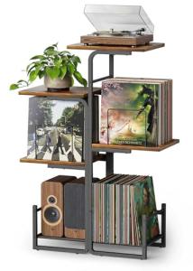 Vintage-Inspired Record Player Stand with Vinyl Storage