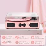 Vintage Pink Vinyl Record Player with Stereo Speakers