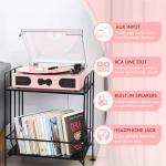 Vintage Pink Vinyl Record Player with Stereo Speakers