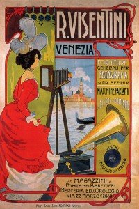 Vintage Gramophone Girl Poster - Red Dress