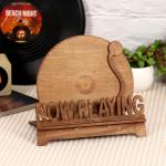 Vintage Wooden Vinyl Record Stand for Display