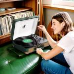 Dark Green Suitcase Record Player with Bluetooth Speakers