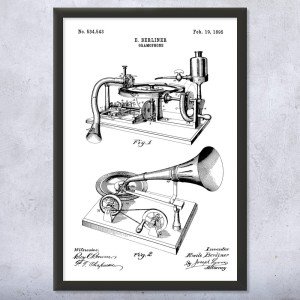Vintage Gramophone Patent Wall Art - Canvas or Framed