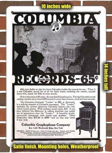 1915 Columbia Gramophone Metal Sign - 10x14 inches