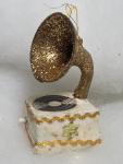 Gold Glitter Victrola Phonograph Christmas Ornament