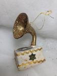 Gold Glitter Victrola Phonograph Christmas Ornament