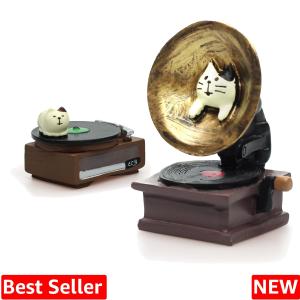Cat Vintage Phonograph and Record Player Figurine