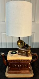 Vintage Teapot Lamp with Record Player Design