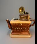 Vintage Teapot Lamp with Record Player Design