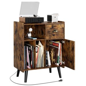 Vinyl Record Player Stand with Power Outlet