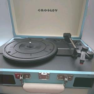 Teal Blue Vintage Portable Bluetooth Record Player