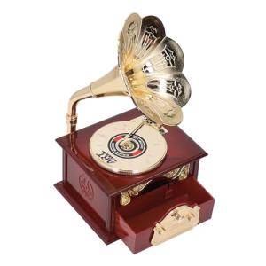 Brown Vintage Gramophone Record Player with Flower Horn