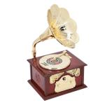Brown Vintage Gramophone Record Player with Flower Horn